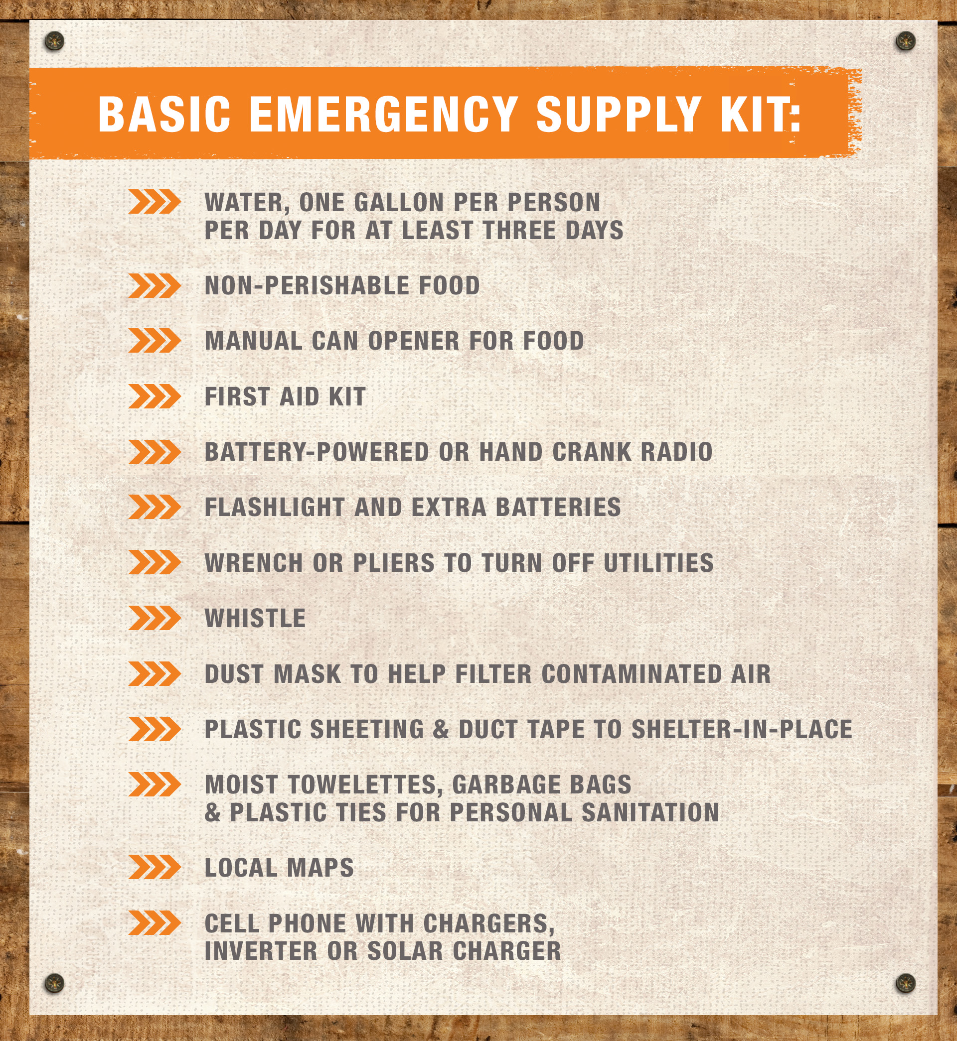 Basic list for hurricane preparedness